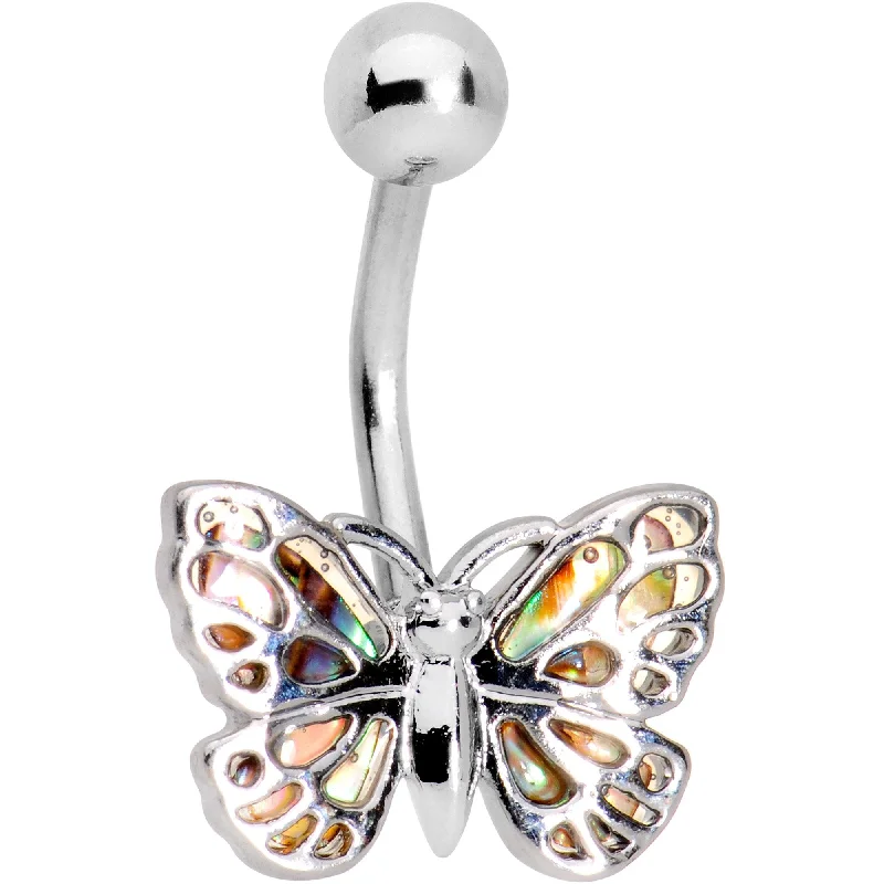 Belly Rings with Beautiful Crystal Details -Iridescent Winged Butterfly Belly Ring