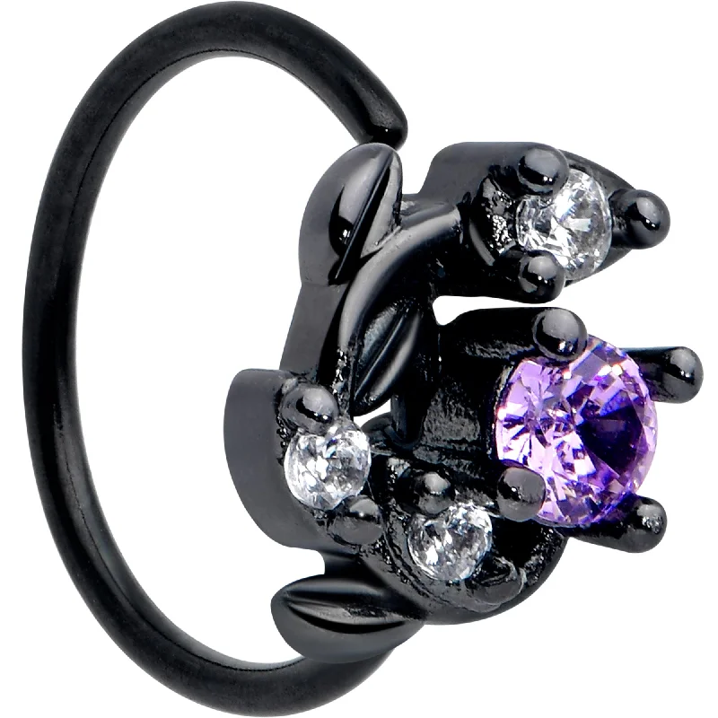 Designer Nose Rings for Unique Fashion -20 Gauge 5/16 Purple Gem Black Twining Vine Nose Hoop Designer Nose Rings for Unique Fashion -20 Gauge 5/16 Purple Gem Black Twining Vine Nose Hoop
