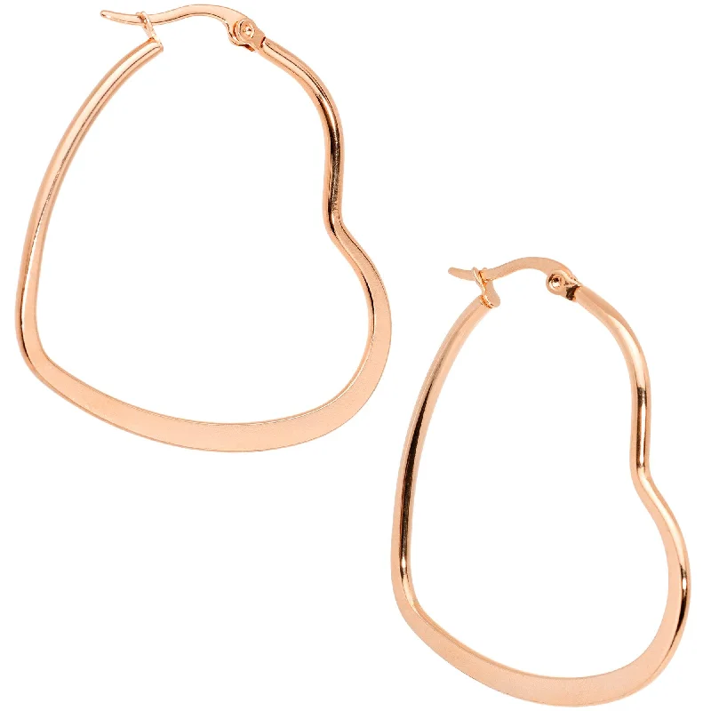 Women's Earrings – Elegant Designs for Every Personality--40mm Rose Gold Tone PVD Stainless Steel Heart Hoop Earrings