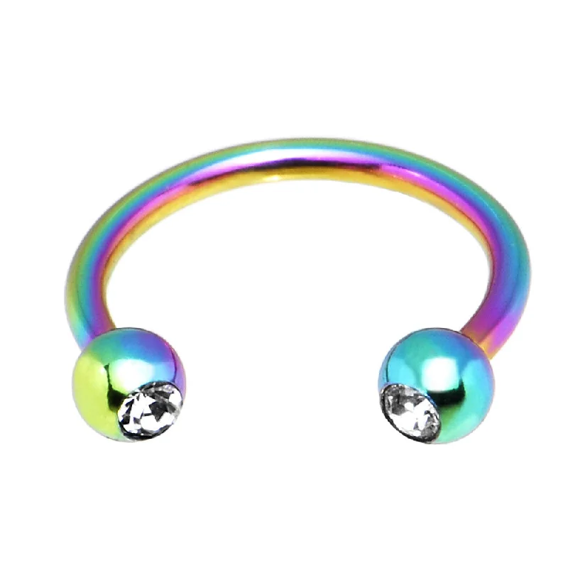 Stylish and Trendy Lip Rings for Edgy Looks16 Gauge 3/8 Clear Gem Rainbow Anodized Horseshoe Circular Barbell