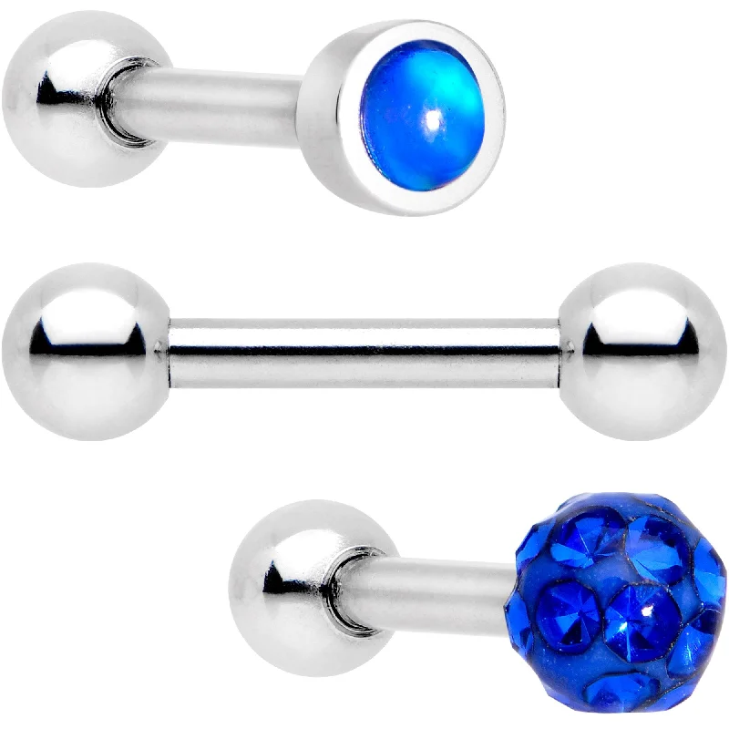 Women's Earrings – Elegant Designs for Every Personality--16 Gauge 1/4 Blue Faux Opal Inlay Cartilage Tragus Earring 3 Pack Set