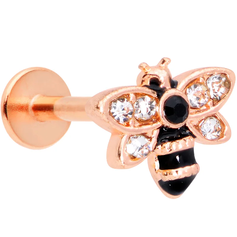 Unique Lip Rings for Creative Piercings16 Gauge 5/16 Clear Black Gem Rose Gold Tone Bee Labret Monroe Tragus