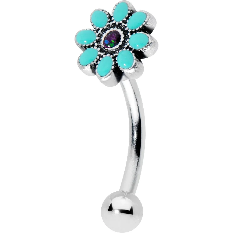 Custom Lip Rings for Personal Looks16 Gauge 5/16 Blue Gem Flower Teal Petals Curved Eyebrow Ring