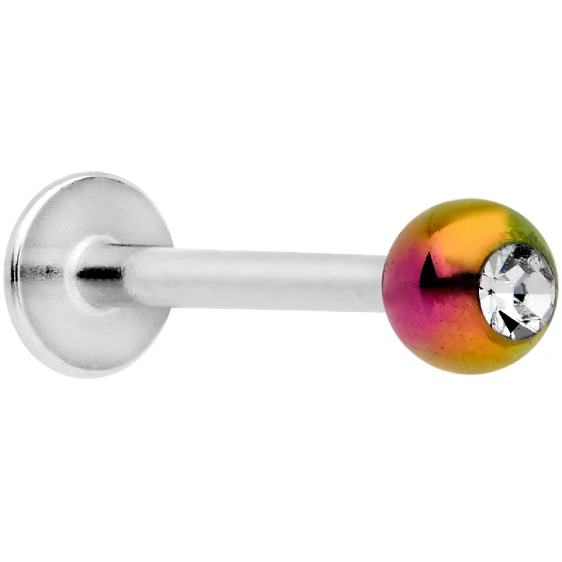 Classic Lip Rings with Unique Touches16 Gauge 3/8 Clear Gem Rainbow Pearlescent Labret Monroe Tragus