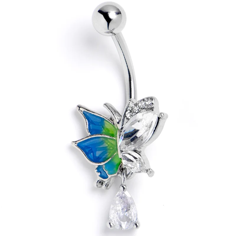 Beautiful Belly Rings with Gorgeous Shine -Clear CZ Gem Dazzling Beauty Butterfly Dangle Belly Ring Beautiful Belly Rings with Gorgeous Shine -Clear CZ Gem Dazzling Beauty Butterfly Dangle Belly Ring