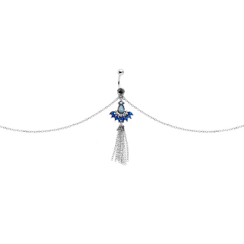 Belly Rings with Colorful Gemstones for Extra Shine -Clear Black Blue Gem Tropic Fan Dangle Belly Ring Belly Chain Belly Rings with Colorful Gemstones for Extra Shine -Clear Black Blue Gem Tropic Fan Dangle Belly Ring Belly Chain