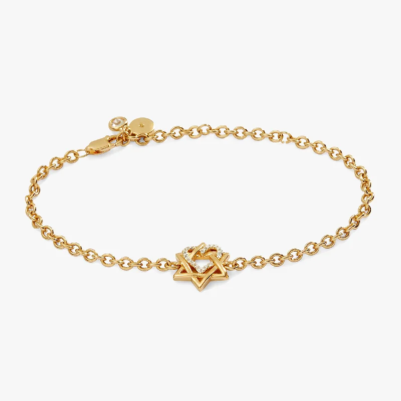 Gold Tone Bangles for Women-Star of David Heart Bracelet, 14kt Gold Plated