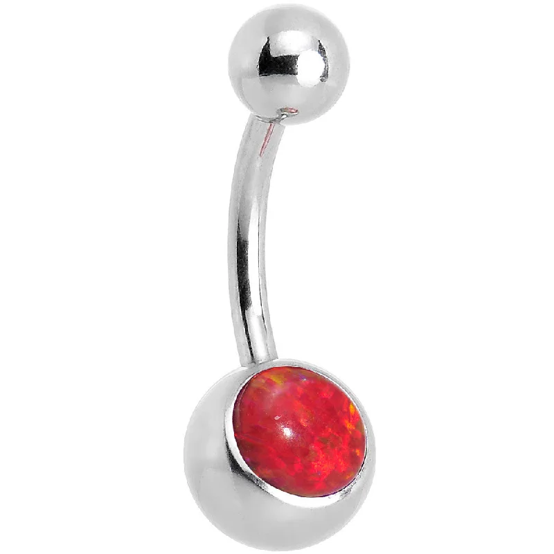 Comfortable Belly Rings with Custom Finish -Red Mystical Imitation Opal Belly Ring