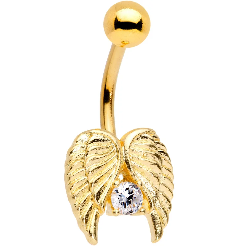 Unique Belly Rings for Creative Fashion -Clear CZ Gem Gold PVD Wings of an Angel Belly Ring Unique Belly Rings for Creative Fashion -Clear CZ Gem Gold PVD Wings of an Angel Belly Ring