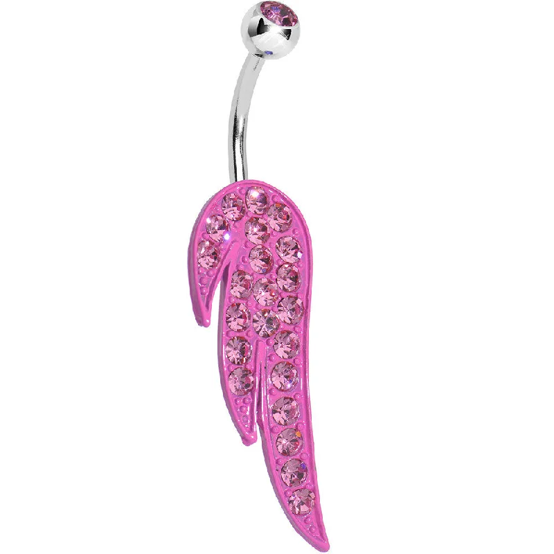 Beautiful Belly Rings for Stunning Style -Pink Gem Glimmering Singular Angel Wing Belly Ring Beautiful Belly Rings for Stunning Style -Pink Gem Glimmering Singular Angel Wing Belly Ring
