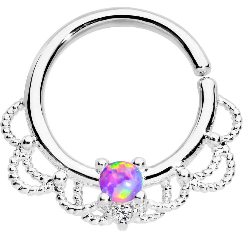 Lip Rings for Trendy Piercings16 Gauge 5/16 Purple Faux Opal Platinum Plated Seamless Circular Ring