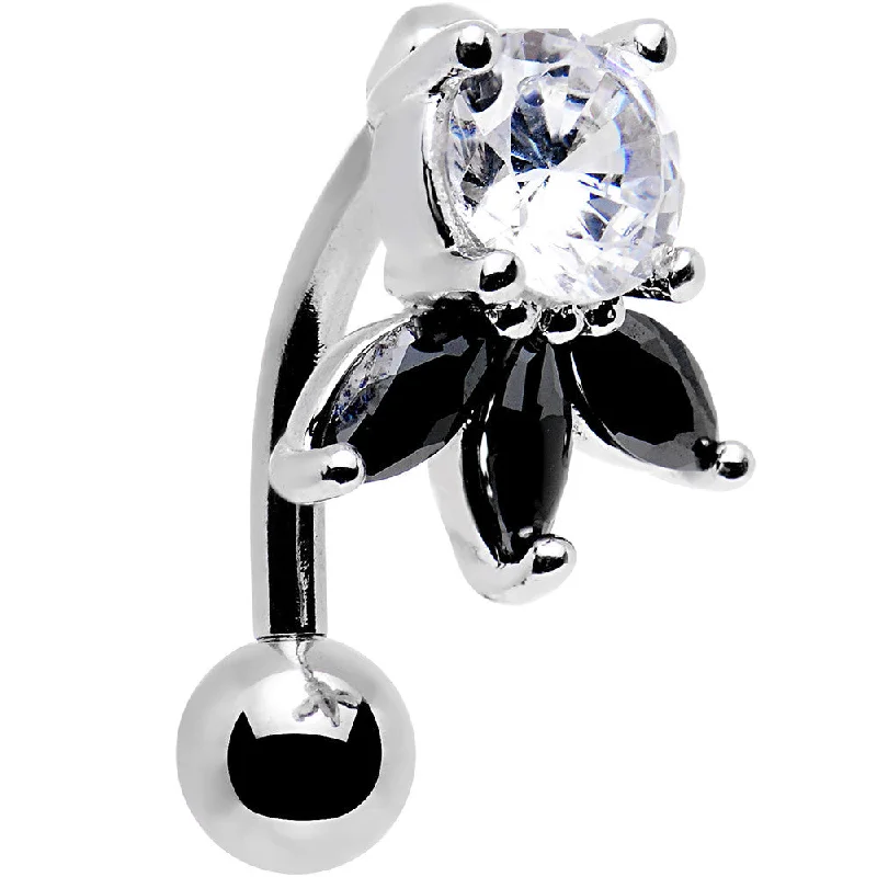 Beautiful Belly Rings with Chic Features -Clear Black Gem Flip Flower Reversible Top Belly Ring Beautiful Belly Rings with Chic Features -Clear Black Gem Flip Flower Reversible Top Belly Ring