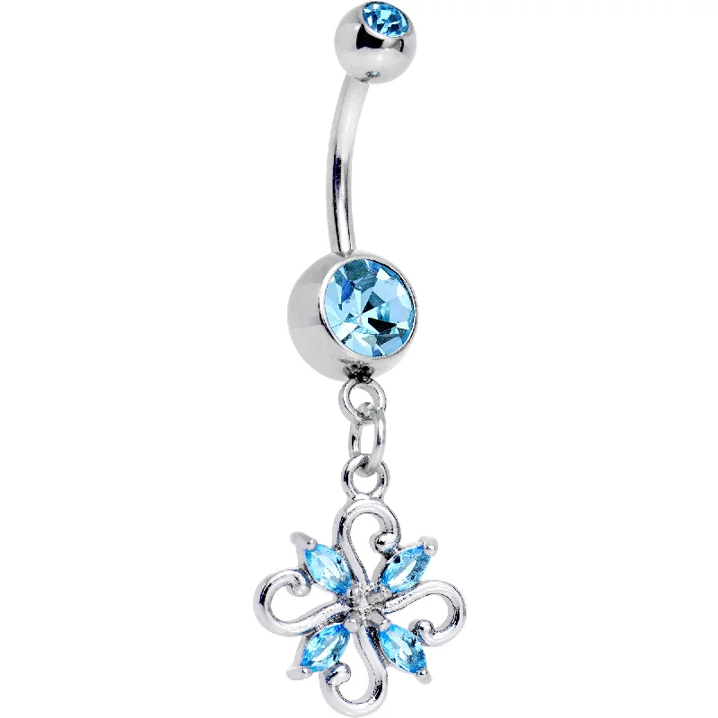 Comfortable Belly Rings with Unique Touch -Aqua CZ Gem Fashionable Framework Twist Dangle Belly Ring Comfortable Belly Rings with Unique Touch -Aqua CZ Gem Fashionable Framework Twist Dangle Belly Ring