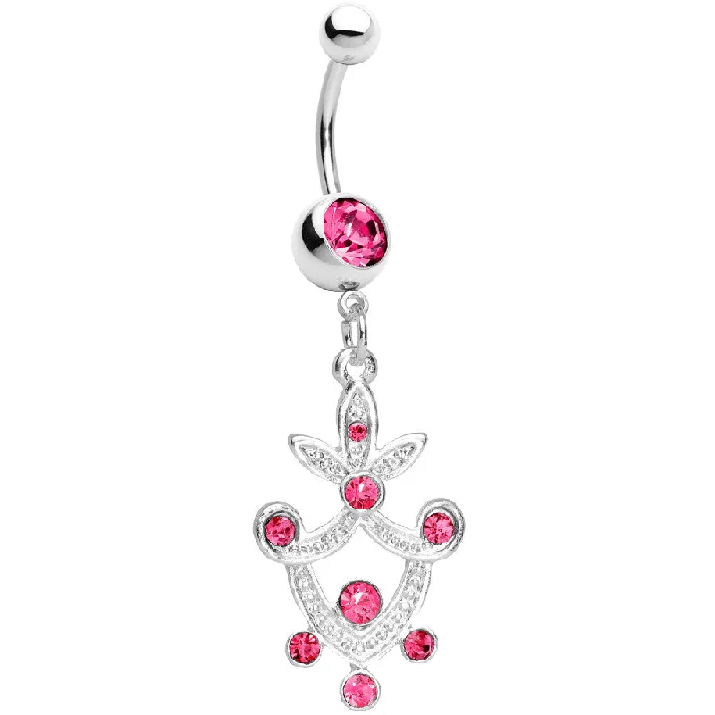 Stylish Belly Rings for Fashion-Forward Women -Pink Gem Pineapple Crest Dangle Belly Ring Stylish Belly Rings for Fashion-Forward Women -Pink Gem Pineapple Crest Dangle Belly Ring