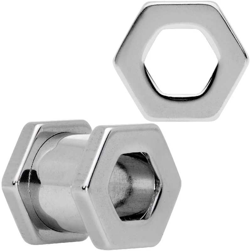 Women's Earrings – Elegant Designs for Every Personality--0 Gauge Geometric Hexagon Screw Fit Tunnel Plug Set