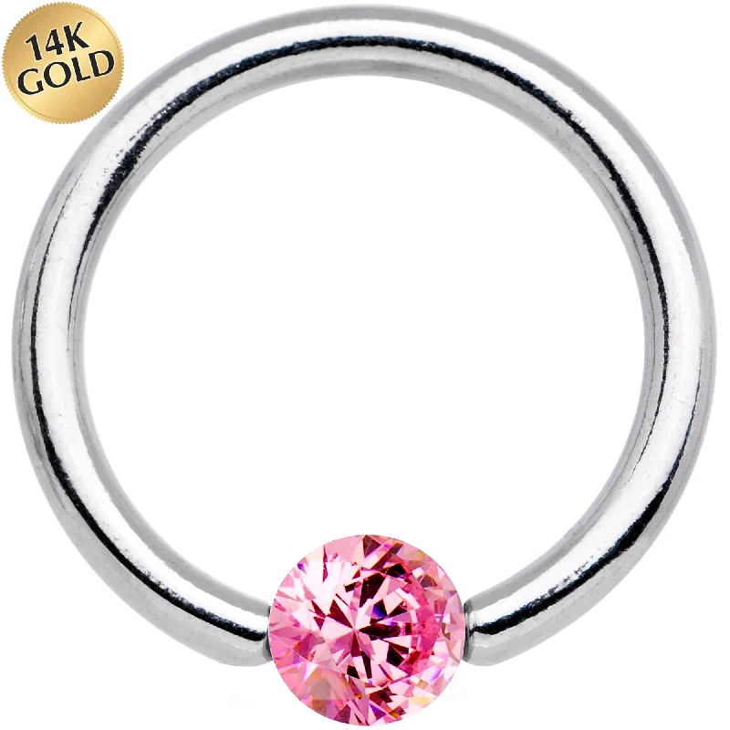 Affordable Lip Rings with Elegant Designs14 Gauge 3/8 Solid 14k White Gold 4mm Pink Cubic Zirconia Tension Captive Ring Affordable Lip Rings with Elegant Designs14 Gauge 3/8 Solid 14k White Gold 4mm Pink Cubic Zirconia Tension Captive Ring