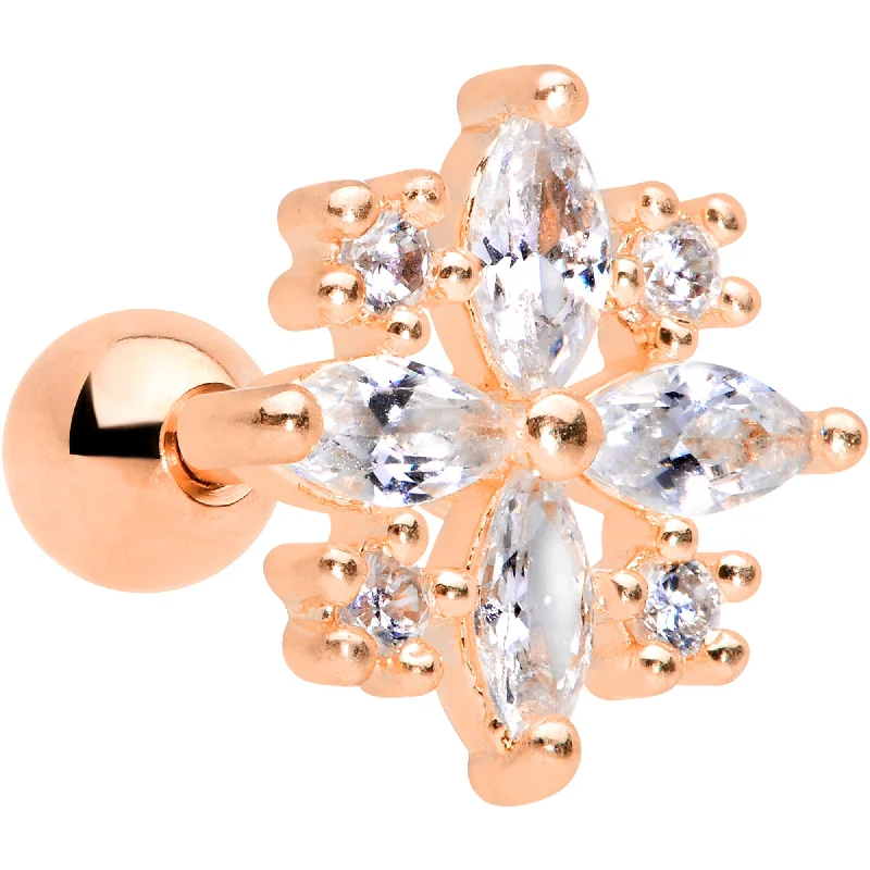 Women's Earrings – Elegant Designs for Every Personality--16 Gauge 1/4 Clear CZ Gem Rose Gold Tone Star Burst Cartilage Tragus