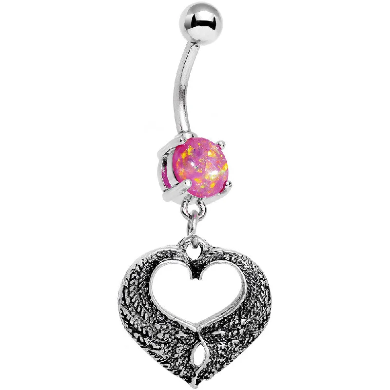 Beautiful Belly Rings with Radiant Stones -Pink Faux Opal Laurel Heart Dangle Belly Ring Beautiful Belly Rings with Radiant Stones -Pink Faux Opal Laurel Heart Dangle Belly Ring