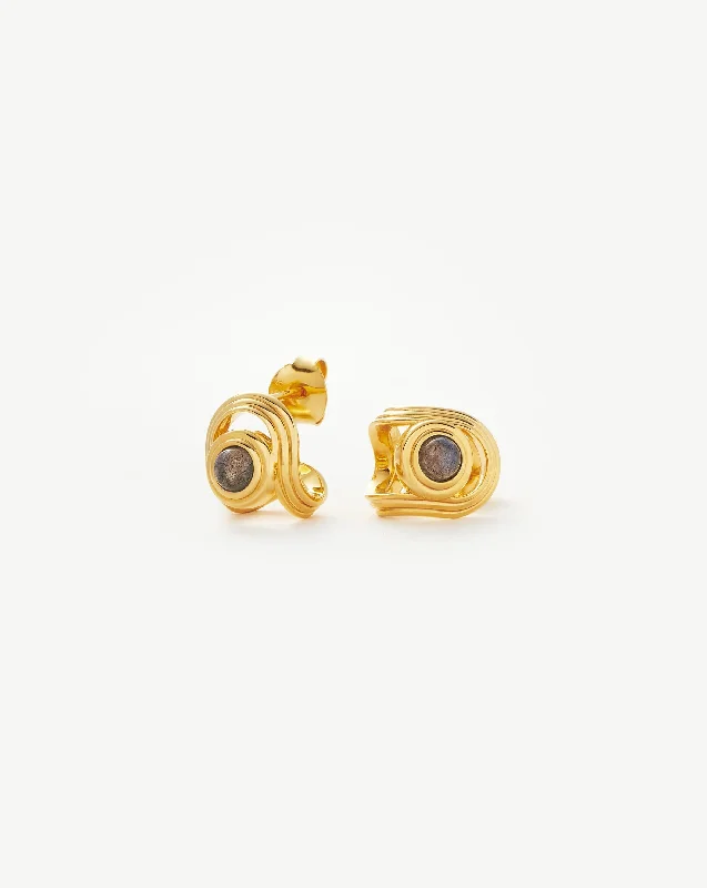 Women's Earrings – Elegant Designs for Every Personality--Zenyu Link Gemstone Open Stud Earrings | 18k Gold Vermeil/Labradorite