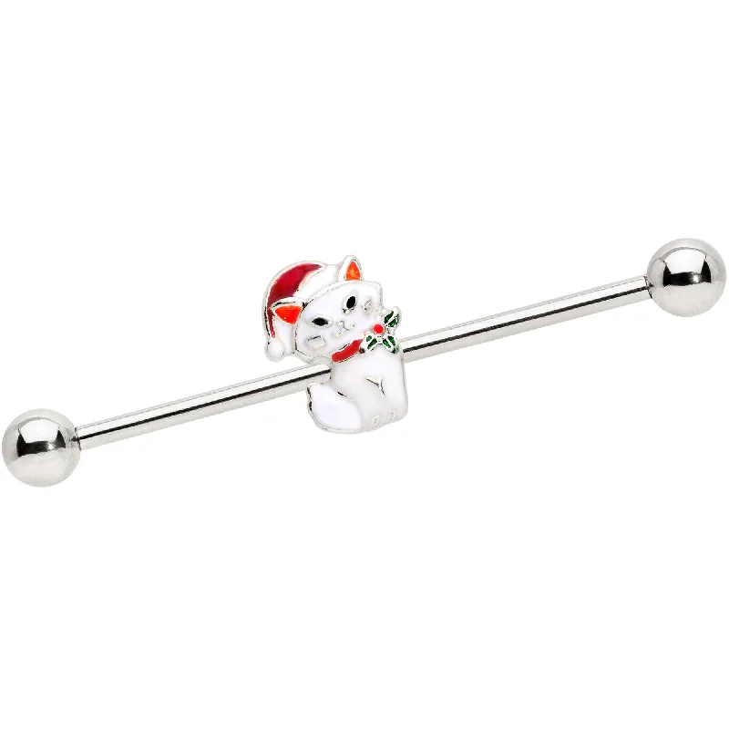 Women's Earrings – Elegant Designs for Every Personality--14 Gauge Cat Santa Hat Christmas Industrial Barbell 38mm Women's Earrings – Elegant Designs for Every Personality--14 Gauge Cat Santa Hat Christmas Industrial Barbell 38mm