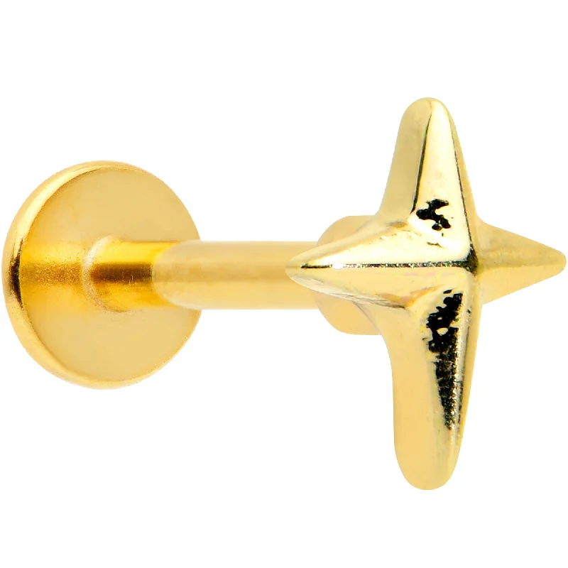 Elegant Lip Rings with Gold Shine16 Gauge 1/4 Gold Tone Simple Cross Labret Monroe Tragus