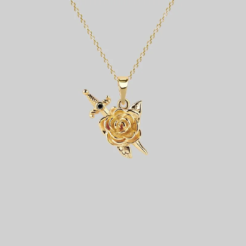 Shop Classic Women's  Necklaces & Pendants with a Modern Twist-RHAPSODY. Dagger Through Rose Necklace - Gold