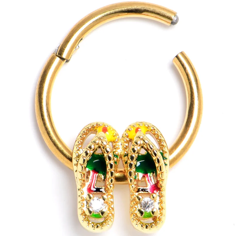 Simple Lip Rings for Everyday Glam16 Gauge 3/8 Clear Gem Gold Tone Beach Sandal Hinged Segment Ring