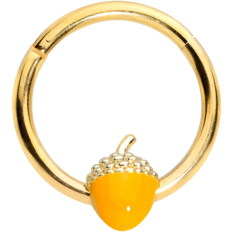 Elegant Silver Nose Rings -16 Gauge 3/8 Gold Tone Orange Acorn Hinged Segment Ring