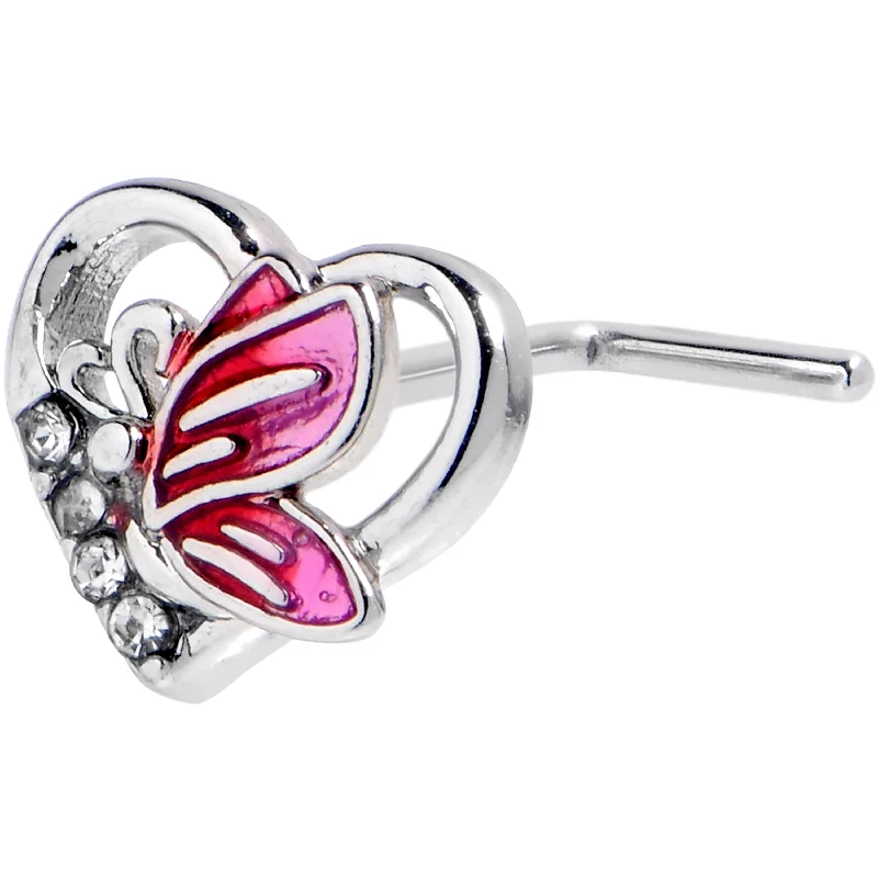 Nose Rings for Special Occasions and More -20 Gauge 7mm Clear Gem Butterfly Love Heart L Shape Nose Ring Nose Rings for Special Occasions and More -20 Gauge 7mm Clear Gem Butterfly Love Heart L Shape Nose Ring