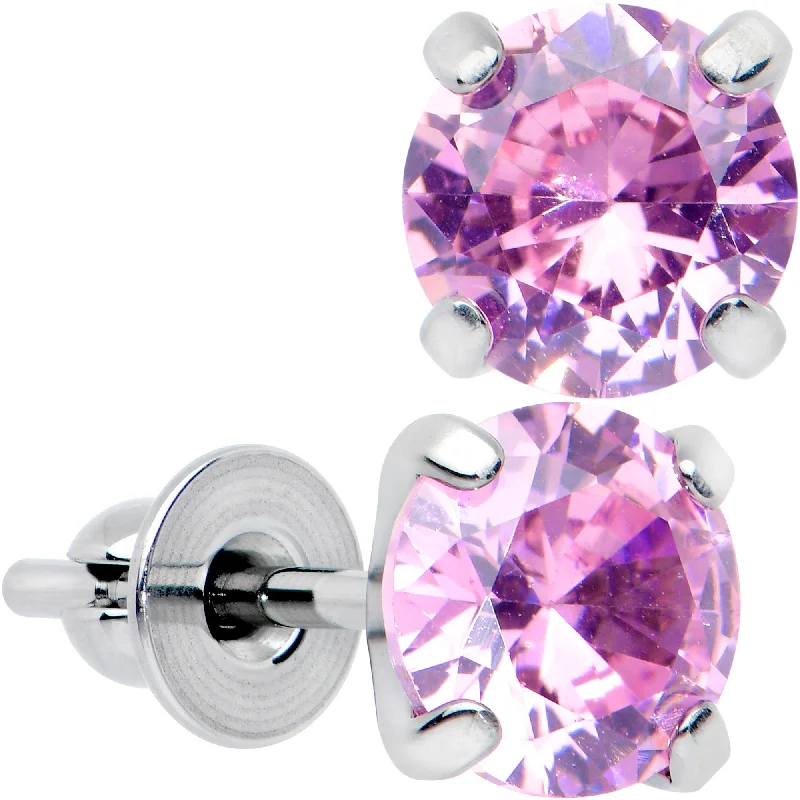 Women's Earrings – Elegant Designs for Every Personality--Pink CZ Gem 5mm G23 Titanium Post Stud Earrings Women's Earrings – Elegant Designs for Every Personality--Pink CZ Gem 5mm G23 Titanium Post Stud Earrings
