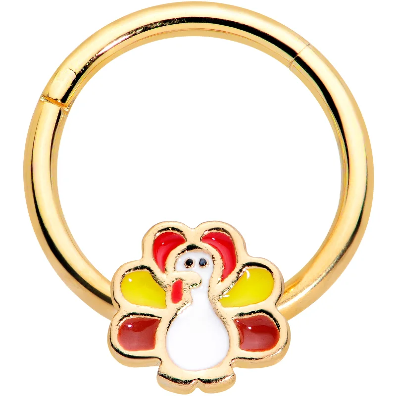 Lip Rings with Glittering Gems for Glamour16 Gauge 3/8 Gold Tone Turkey Time Thanksgiving Hinged Segment Ring