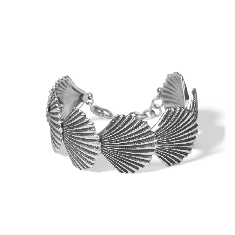 Stackable Bangles for Women-Silver Shells Flex Cuff Bracelet