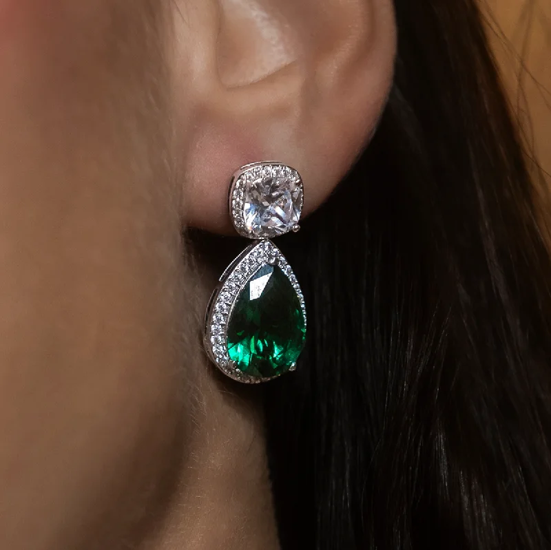 Women's Earrings – Elegant Designs for Every Personality--Iced Emerald Cushion Cut Drop Earrings