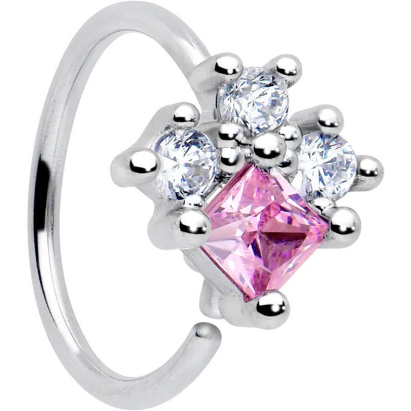Nose Rings for Every Style Preference -20 Gauge 5/16 Clear Pink CZ Gem Rhombus Riot Nose Hoop Nose Rings for Every Style Preference -20 Gauge 5/16 Clear Pink CZ Gem Rhombus Riot Nose Hoop