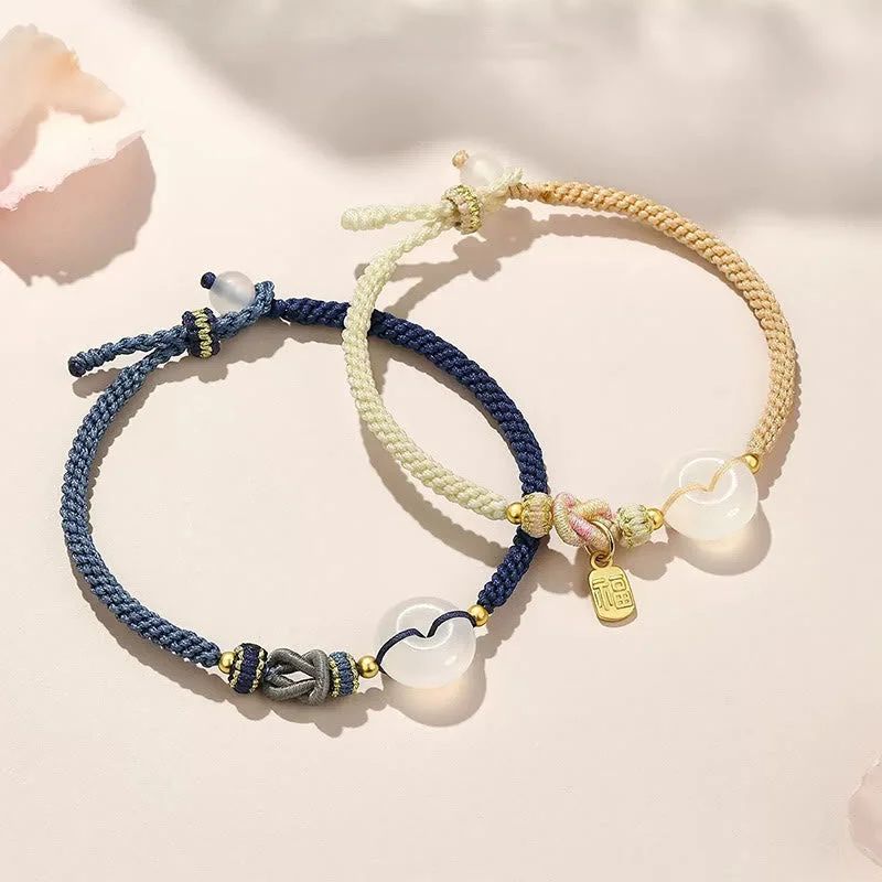 Men's Bracelets for Everyday Fashion-Buddha Stones Handmade White Agate Peace Buckle Luck Happiness Protection Weave String Bracelet Men's Bracelets for Everyday Fashion-Buddha Stones Handmade White Agate Peace Buckle Luck Happiness Protection Weave String Bracelet