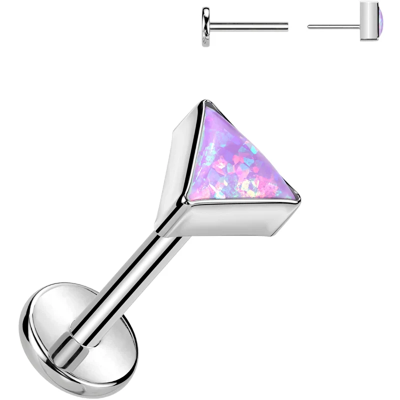 Women's Earrings – Elegant Designs for Every Personality--18 Gauge 5/16 Purple Synthetic Opal Triangle Medical Grade Titanium Flat Back Earring