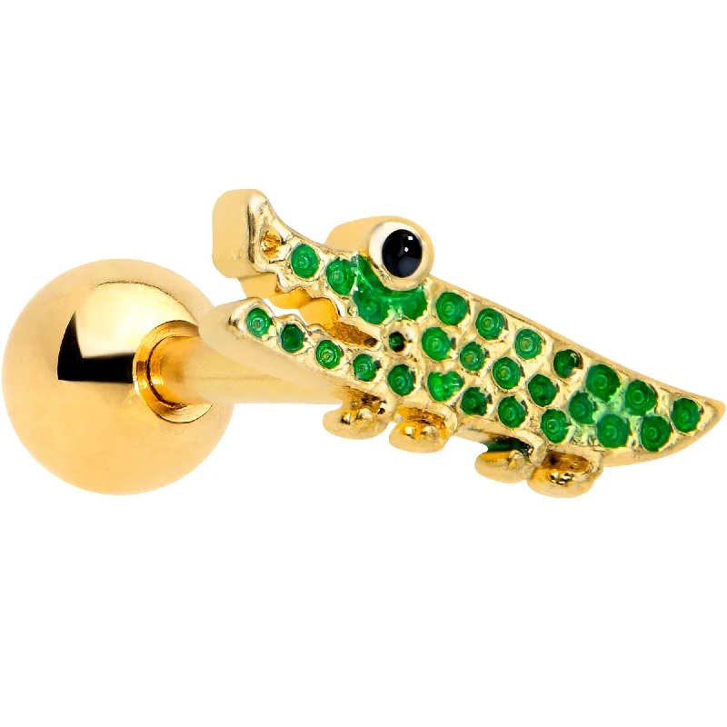 Women's Earrings – Elegant Designs for Every Personality--16 Gauge 1/4 Gold Tone Green Hungry Alligator Cartilage Tragus Earring Women's Earrings – Elegant Designs for Every Personality--16 Gauge 1/4 Gold Tone Green Hungry Alligator Cartilage Tragus Earring