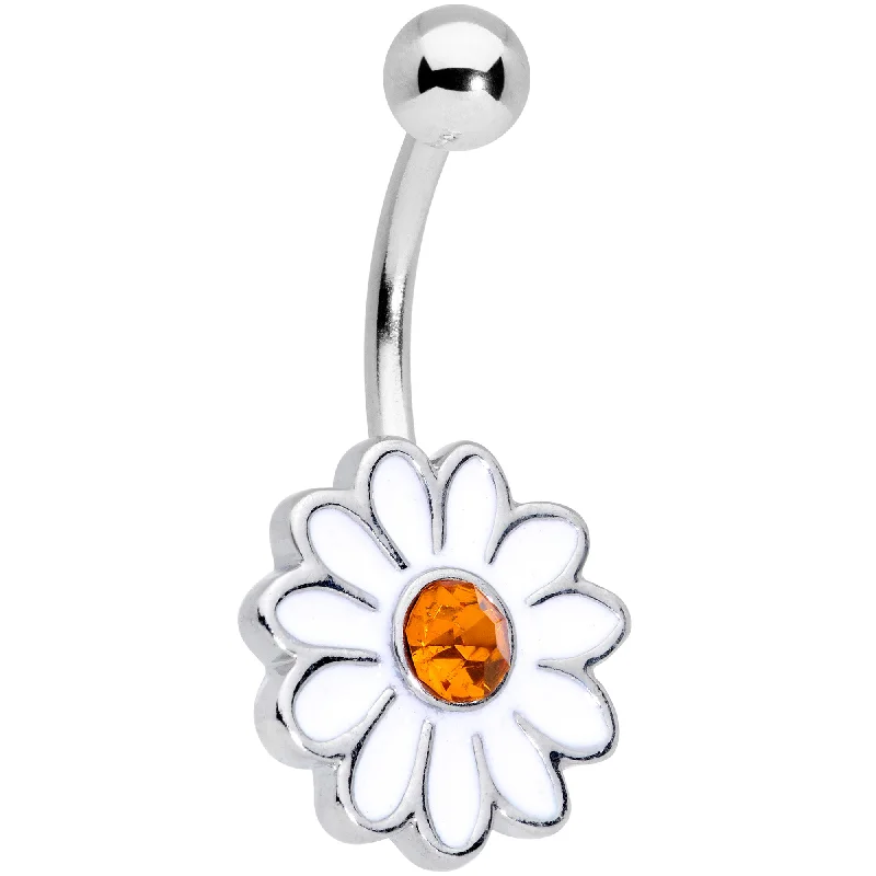 Comfortable Belly Rings for Trendy Women -Yellow Gem White Daisy Flower Hippie Belly Ring Comfortable Belly Rings for Trendy Women -Yellow Gem White Daisy Flower Hippie Belly Ring
