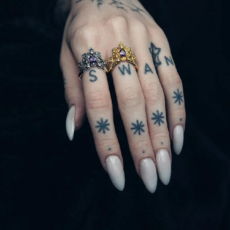 Chic Women's Rings for Fashion-Forward Looks-MALVOLIA. Garden of Remembrance Amethyst Ring - Gold