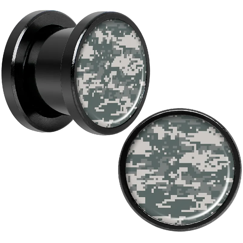 Women's Earrings – Elegant Designs for Every Personality--Digital Camo Print Black Anodized Screw Fit Plug Set 00 Gauge