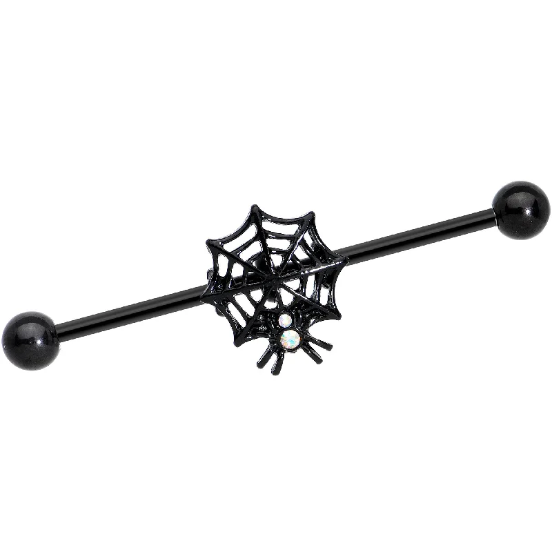 Women's Earrings – Elegant Designs for Every Personality--14 Gauge Aurora Gem Black Spider Web Halloween Industrial Barbell 38mm