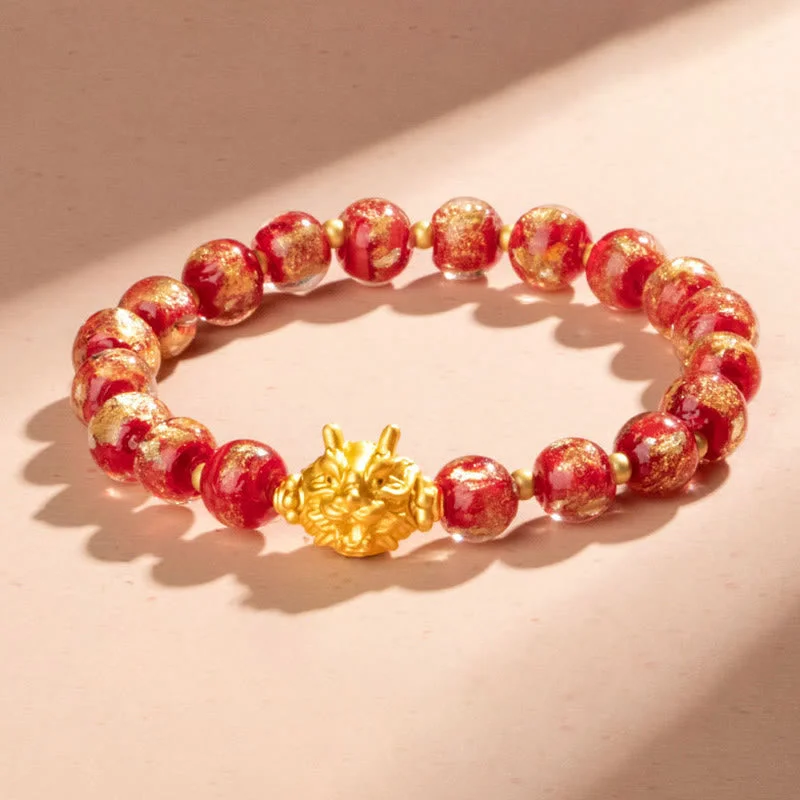 Women's Bangles with Elegant Stone Settings-Buddha Stones Year of the Dragon Gold Foil Liuli Glass Bead Luck Bracelet Women's Bangles with Elegant Stone Settings-Buddha Stones Year of the Dragon Gold Foil Liuli Glass Bead Luck Bracelet