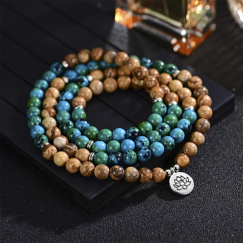 Durable Bracelets for Men-Buddha Stones 108 Meditation Healing Multilayer Mala
