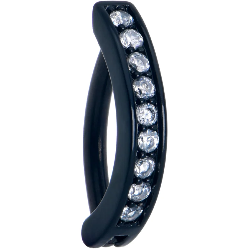 Trendy Belly Rings for Bold Fashion Statements -Clear CZ Gem Black Forward Facing Hinged Belly Hoop Trendy Belly Rings for Bold Fashion Statements -Clear CZ Gem Black Forward Facing Hinged Belly Hoop