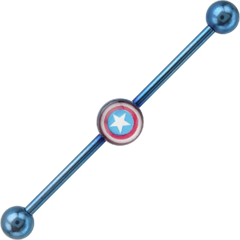 Women's Earrings – Elegant Designs for Every Personality--Licensed Blue Anodized Captain America Logo Industrial Barbell 37mm Women's Earrings – Elegant Designs for Every Personality--Licensed Blue Anodized Captain America Logo Industrial Barbell 37mm