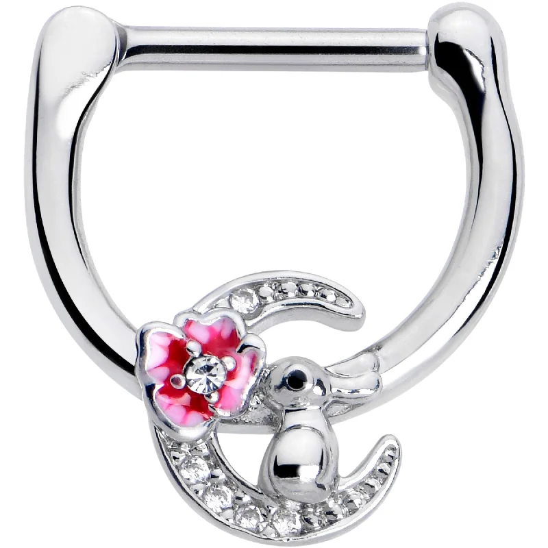 Nose Rings for Special Styling -16 Gauge 5/16 Clear CZ Gem Rabbit On The Moon Pink Cartilage Clicker Nose Rings for Special Styling -16 Gauge 5/16 Clear CZ Gem Rabbit On The Moon Pink Cartilage Clicker