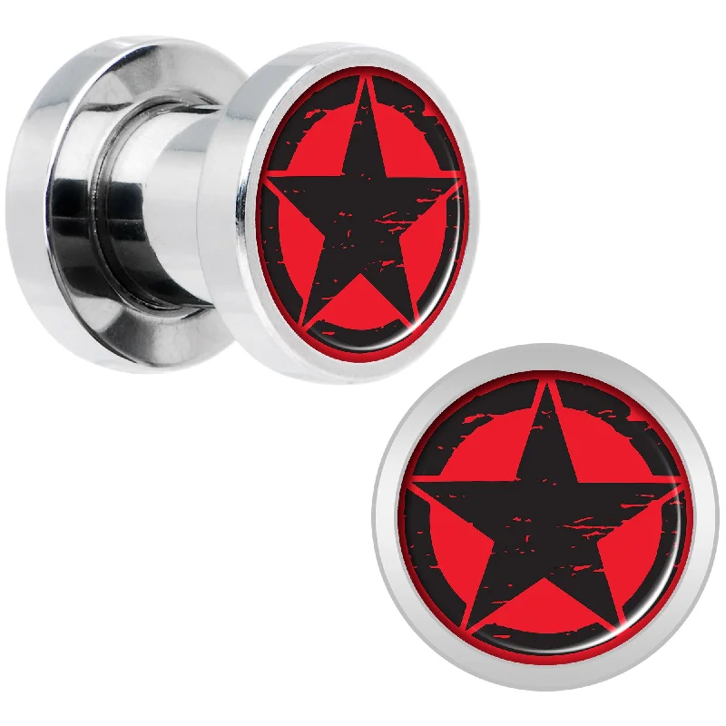 Women's Earrings – Elegant Designs for Every Personality--Black Red Distressed Star Steel Screw Fit Plug Set 2 Gauge Women's Earrings – Elegant Designs for Every Personality--Black Red Distressed Star Steel Screw Fit Plug Set 2 Gauge