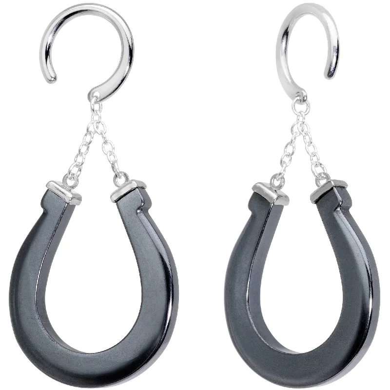 Women's Earrings – Elegant Designs for Every Personality--Handcrafted Steel Black Hematite Horseshoe Chain Ear Weights