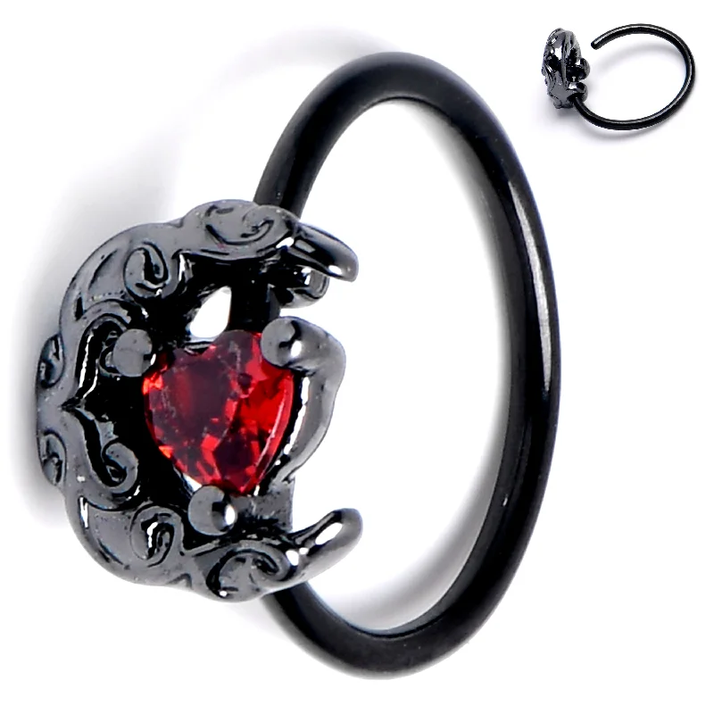 Fashionable Nose Rings -20 Gauge 5/16 Red Gem Black Scroll Moon Heart Nose Hoop