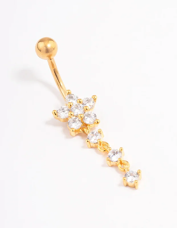 Belly Rings for Women -Gold Plated Surgical Steel Cubic Zirconia Triple Belly Ring